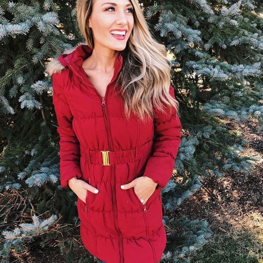 Red hooded parka